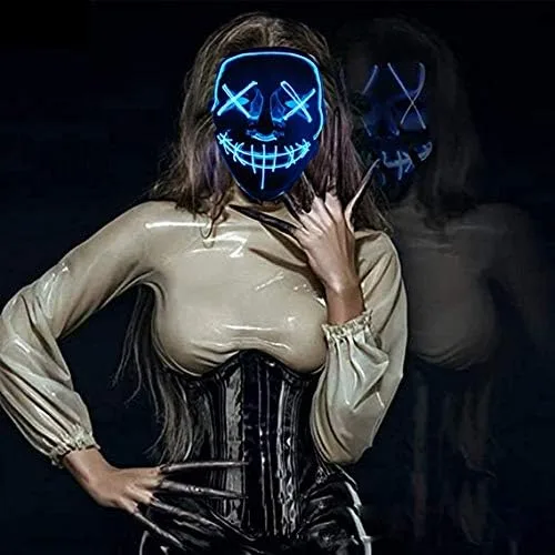 Vista 5 de HORHEAR Máscara de Halloween con luz LED paquete de 2 máscaras de sonrisa aterradora para mujeres y hombres disfraz de cosplay rave fiesta festival