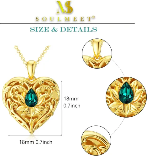 Vista 5 de SOULMEET - Collar con relicario en forma de corazón con girasol, donde se pueden guardar fotografías de personas para tenerlas cerca de ti, joyería