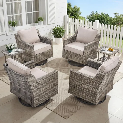 Vista 27 de Belord Sofá de patio exterior acolchado de 3 asientos de lujo de 6 pulgadas Cojín de mimbre marrón/beige de 6 pulgadas