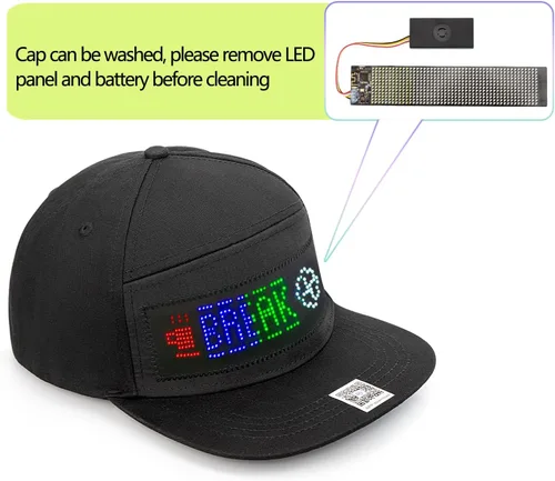 Vista 5 de Gorra de béisbol con letrero LED, control de aplicación Bluetooth, compatible con texto, patrón, graffiti para fiesta, correr, hip hop, bar, Navidad