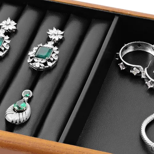 Vista 6 de Oirlv Bandeja de exhibición de anillos de joyería de madera negra Negro