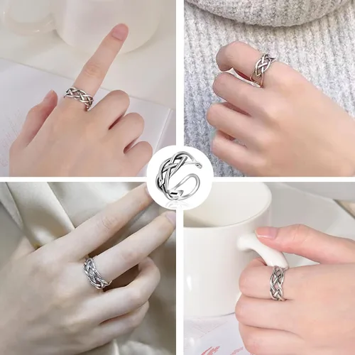 Vista 3 de CANDYFANCY Anillo de nudo celta de plata de ley 925 abierto para el dedo medio nudillo para mujer, tamaño ajustable 4-7