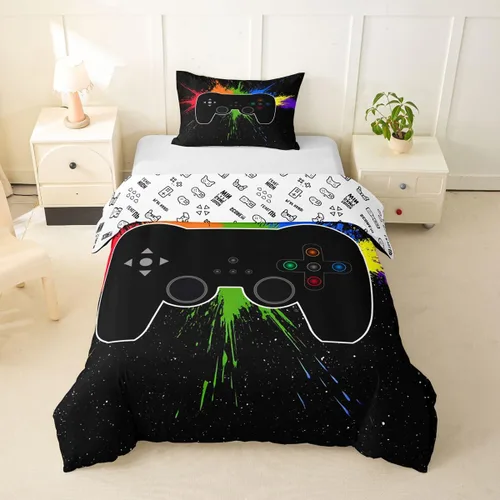 Vista 4 de Erosebridal - Ropa de cama para adolescentes y niños, estampado de control de videojuegos, funda de edredón tamaño individual, 2 piezas con 1 funda