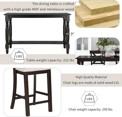 Vista 4 de Bellemave Juego de mesa de comedor de 6 piezas rectangular de madera con 4 sillas y un banco, juego de comedor moderno para 6 personas, ideal