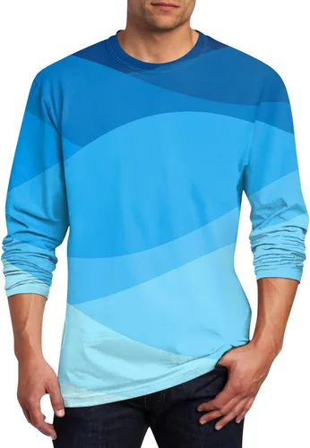 Vista 19 de Camisetas de verano para hombre, de manga larga, cuello redondo, casuales, básicas, atléticas, tallas S-4XL