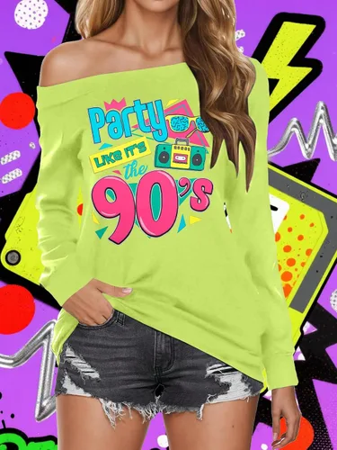 Vista 6 de MNLYBABY Traje de los años 80 para mujer, camiseta de discoteca con hombros descubiertos, estilo vintage de los años 80, neón "I Love The 80's Top