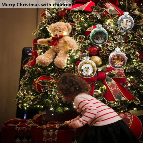 Vista 7 de AIFLM Adorno de bola de fotos personalizado 2022, adorno transparente de Navidad personalizado para parejas/mascotas, primera decoración de Navidad