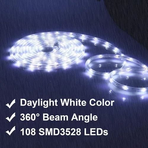 Vista 2 de Cuerda de luces, tira de iluminación impermeable conectable de 16 pies, 4000 K, color blanco natural, iluminación ambiental para interiores