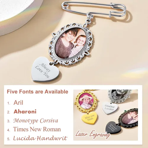 Vista 8 de Custom4U Ramo de boda para fotos personalizado con 1-4 imágenes, pines conmemorativos para boda, novio, novia, memoria, pasador funerario, madre