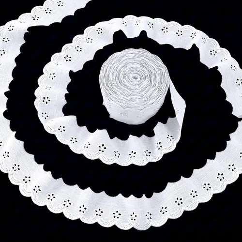 Vista 8 de Ribete de encaje de algodón de 15 yardas, cinta de encaje con ojales blancos, borde ondulado, bordados florales para coser vestidos, ropa, bolsas
