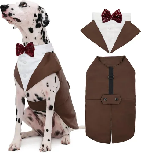 Vista 32 de Kuoser Conjunto de esmoquin para perro, traje de perro y bandana, disfraz Negro