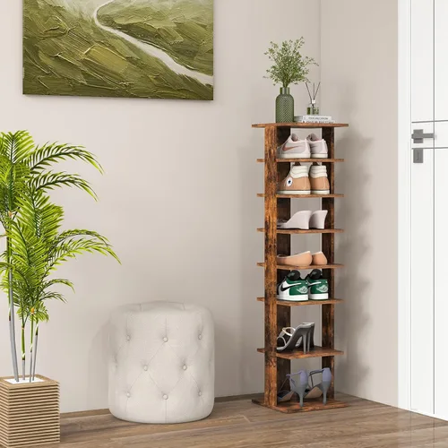 Vista 6 de HOMGX Zapatero vertical de 7 niveles, almacenamiento de zapatos alto y estrecho con estantes extraíbles, organizador de torre de zapatos que ahorra