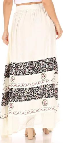 Vista 2 de Sakkas Sandra - Falda larga casual para mujer, estilo bohemio, cintura elástica y bolsillos