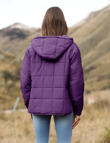 Vista 25 de QIBABU Chaqueta acolchada con capucha de gran tamaño para mujer, ligera, acolchada, manga larga, abrigo de invierno cálido