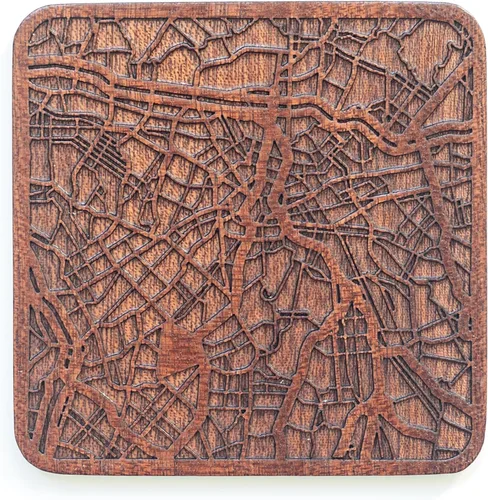 Vista 82 de Posavasos Amsterdam Map by O3 Design Studio, 1 pieza, posavasos de madera Sapele con mapa de la ciudad, hecho a mano, varias ciudades opcionales