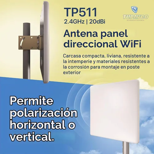 Vista 2 de Antena de panel WiFi Tupavco - 2.4GHz Direccional exterior para señal