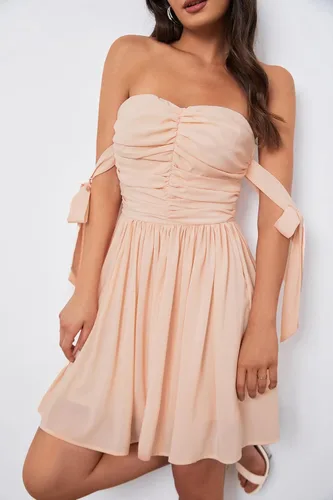 Vista 4 de Zexxxy Vestido corto de gasa para mujer, vestido corto formal de noche, tirantes delgados, plisado, tallas S-XXL
