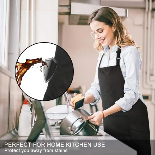 Vista 3 de Jubatus Paquete de 1 delantal con peto con 2 bolsillos, delantal de cocina de chef para mujeres y hombres, color negro