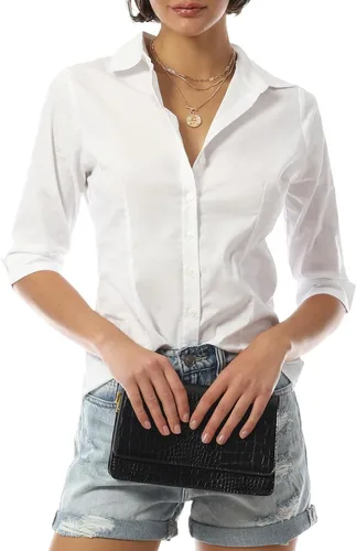 Vista 7 de Design by Olivia Camisas de vestir con botones elásticos de manga 3/4 para mujer