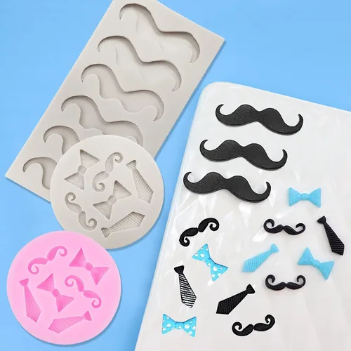 Vista 2 de Juego de 5, mini moldes de silicona para barba, molde de fondant de chocolate con caramelo de findTop para corbata, mini bigote, lazo, pastel, barba