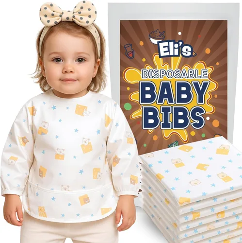 Vista 10 de Eli with Love Disposable Bibs Individually Wrapped Bib with Crumb Catcher - Waterproof Baby Bibs For Feeding