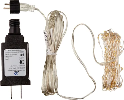 Vista 2 de The Gerson Company 38655 Cadena de luces micro LED eléctricas para exteriores de 20 pies con 120 luces micro LED blancas cálidas. Cable de plata, 2