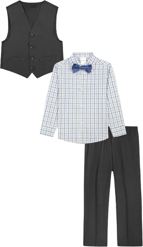Vista 18 de Van Heusen Conjunto de traje formal de 4 piezas para niños, chaleco, pantalones, camisa de vestir con cuello y corbata