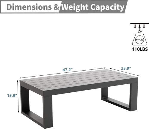 Vista 3 de Mesas de centro de patio para todo tipo de clima, mesa de centro rectangular de aluminio para exteriores, muebles de exterior para jardín, balcón
