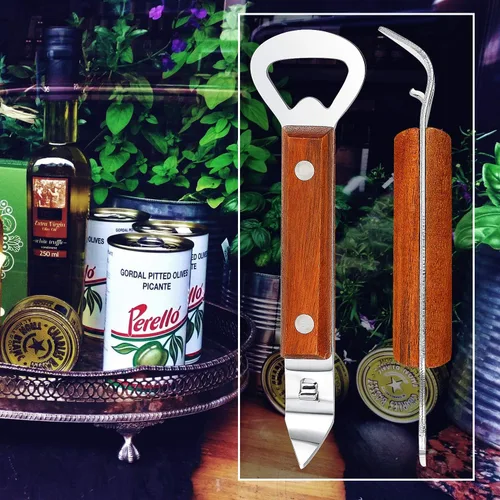 Vista 7 de Abrebotellas de acero inoxidable con mango de madera para latas manuales (2, color madera)