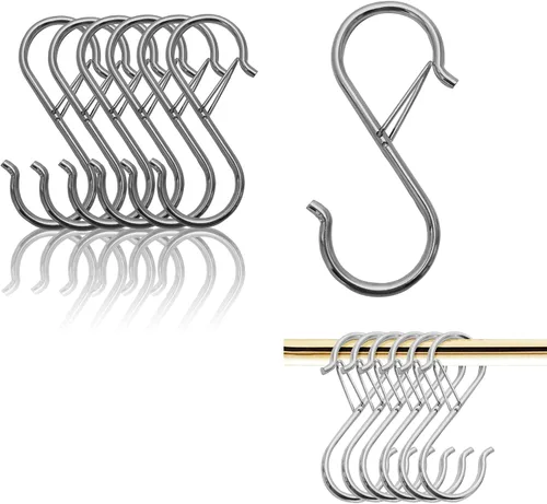 Vista 17 de Ganchos en S para colgar, resistentes con diseño de hebilla de seguridad, ganchos en forma de S para utensilios de cocina, sartenes, barra