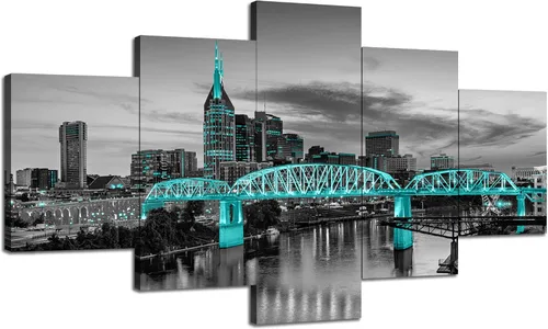 Vista 26 de Cawpom Arte de pared de Los Ángeles en blanco y negro, cuadro decorativo para pared, diseño de horizonte de Los Ángeles, póster de palmera, marco