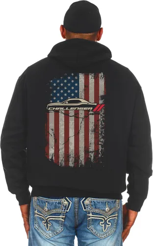 Vista 3 de JH DESIGN GROUP Sudadera con capucha Dodge Challenger de 2 caras con la bandera estadounidense para hombre