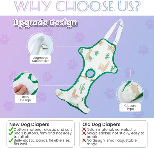 Vista 4 de QBLEEV Pañales para perras para hembra, lavables, sanitarios, con tirantes ajustables, pañales reutilizables para perros machos en celo, lindas Verde