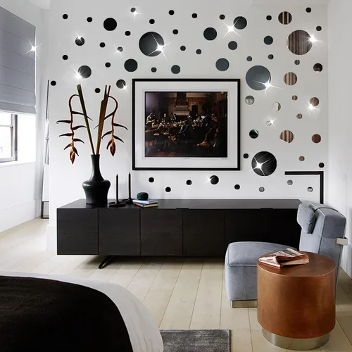 Vista 3 de Juego de 60 calcomanías de pared para bricolaje, espejo de acrílico, calcomanías de pared para sala de estar, dormitorio (negro)