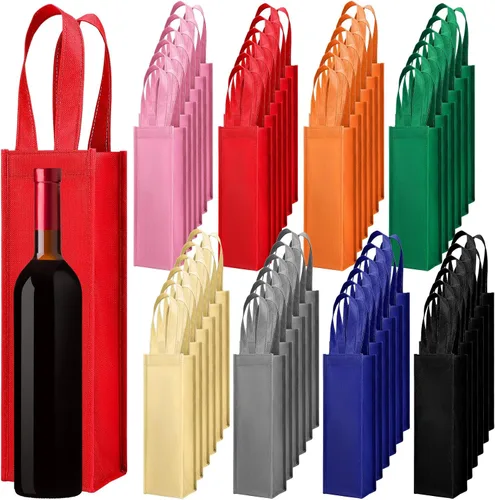 Vista 7 de Abbylike 48 bolsas de regalo de vino coloridas a granel, bolsas de regalo de vino no tejidas, bolsas de regalo de vino reutilizables con asa
