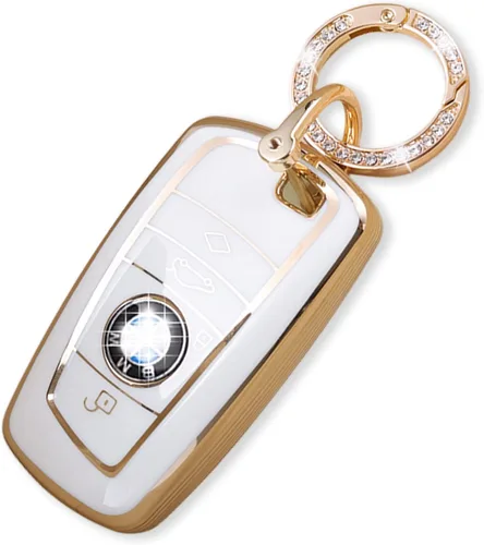 Vista 6 de Funda para llavero de automóvil compatible con BMW, accesorios de soporte de cristal plateado y morado