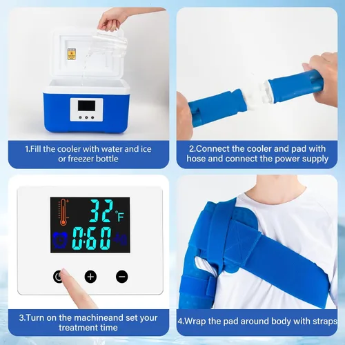 Vista 8 de Máquina de Hielo para Hombro Después de Recuperación de Cirugía, Sistema de Crioterapia Doméstica de 9 Quarts con Temporizador y Circulador