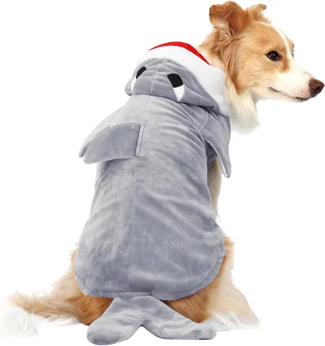 Vista 9 de NACOCO Disfraz de tiburón para perro, ropa para mascotas, abrigo de vacaciones de Halloween, sudadera con capucha para gatos y perros (azul, XS)