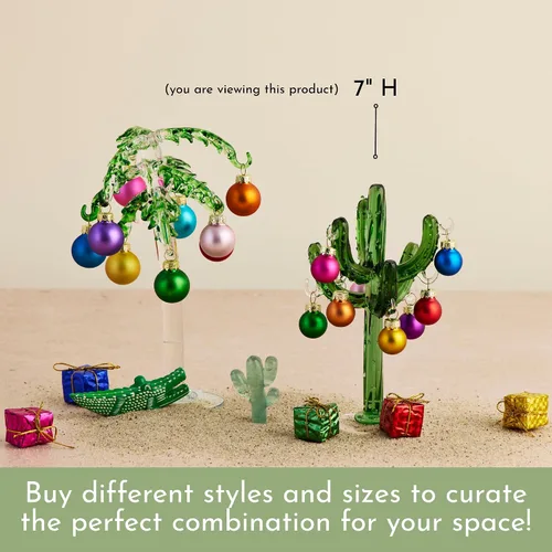 Vista 4 de Red Carpet Studios Árbol de cactus de cristal en miniatura con 9 adornos multicolores, 7 pulgadas de alto