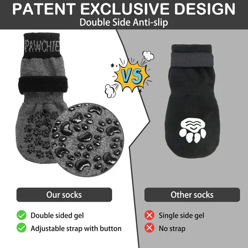 Vista 3 de PAWCHIE Calcetines antideslizantes para perros para suelo de madera dura con correa para interiores, protector de patas de punto, control de tracción
