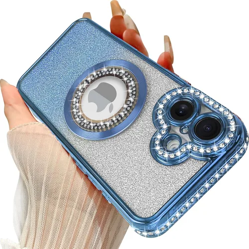 Vista 31 de Losin Funda magnética compatible con iPhone 15 Pro Max con purpurina compatible con MagSafe Funda de lujo con diamantes de imitación con logotipo