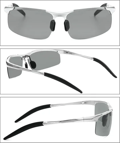 Vista 2 de Wzerry Lentes de sol polarizados fotocromáticos para hombres lentes de sol deportivos con marco de metal Al-Mg para conducir protección UV400