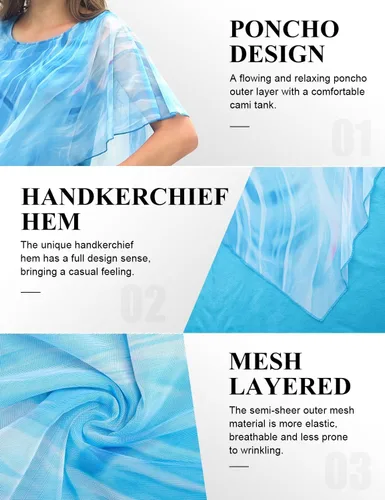 Vista 3 de Cestyle Blusas fluidas para mujer, camisas casuales elegantes y ligeras de malla tipo poncho