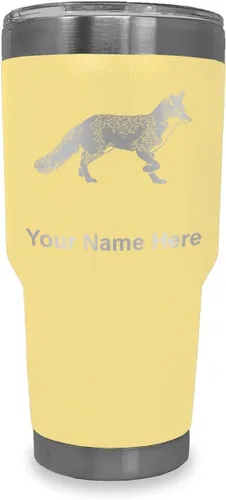 Vista 7 de LaserGram Vaso aislado al vacío de 20 onzas, zorro, grabado personalizado incluido (negro)