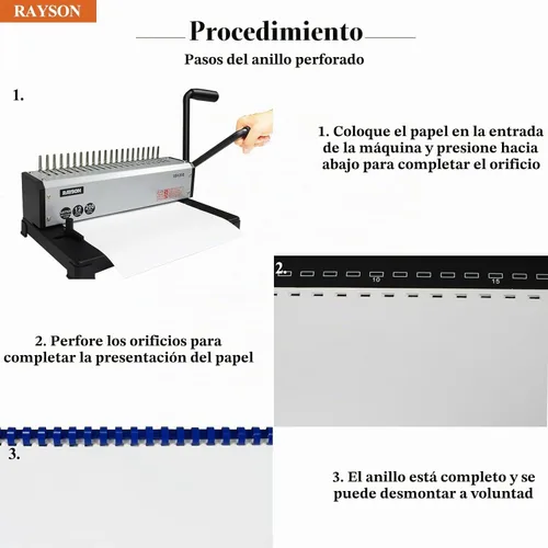 Vista 2 de RAYSON SD1202 - Carpeta de peine de 19 agujeros, perforadora de 10 hojas, capacidad de 200 hojas Includes a starter comb set, three punching