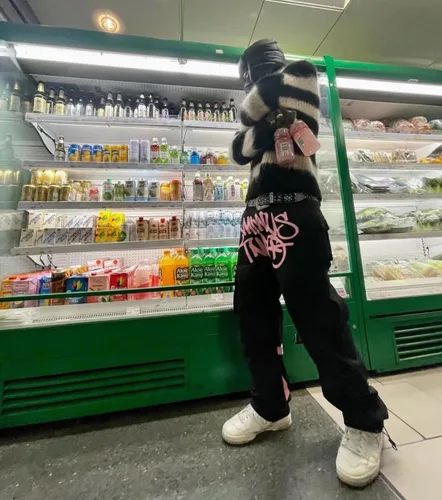 Vista 5 de Menos dos pantalones holgados retro Hip hop Rock Punk Jeans Cargos piernas anchas cintura alta Hip Hop Pantalones de jogging sueltos Streetwear
