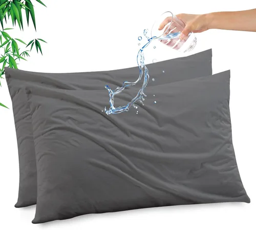 Vista 45 de Funda de almohada impermeable de bambú y rayón de Gogreen, funda de almohada transpirable, protector de almohada refrescante con cremallera, funda