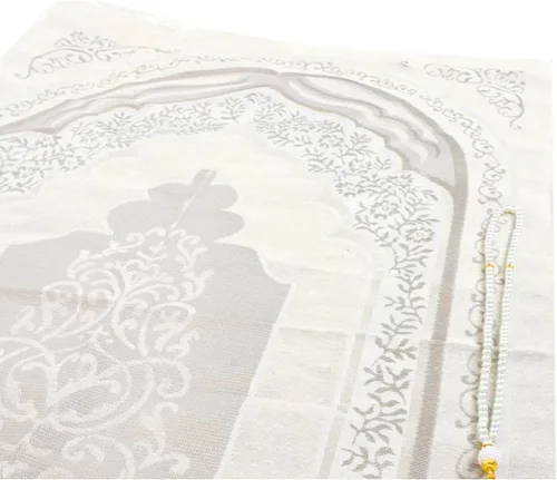 Vista 5 de Alfombra de oración musulmana y cuentas de oración con caja de regalo cilíndrica de diseño elegante, Janamaz, Sajadah, juego de regalos islámicos