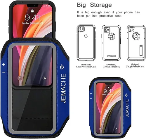 Vista 6 de Brazalete para iPhone 13 mini, 12 mini, resistente al agua, para gimnasio, entrenamiento, correr, teléfono para iPhone 13Mini, 12Mini (azul marino)