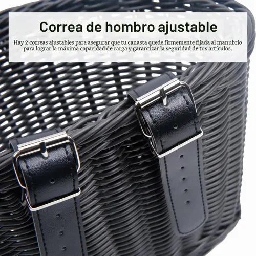 Vista 5 de Cesta para bicicleta, cesta de almacenamiento frontal para manillar con correas de cuero ajustables, accesorios de bicicleta, tejida a mano